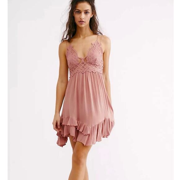 Free People Adella NWT Rose Lace Pink Slip Dress FP Intimately size Small XS - Picture 3 of 11